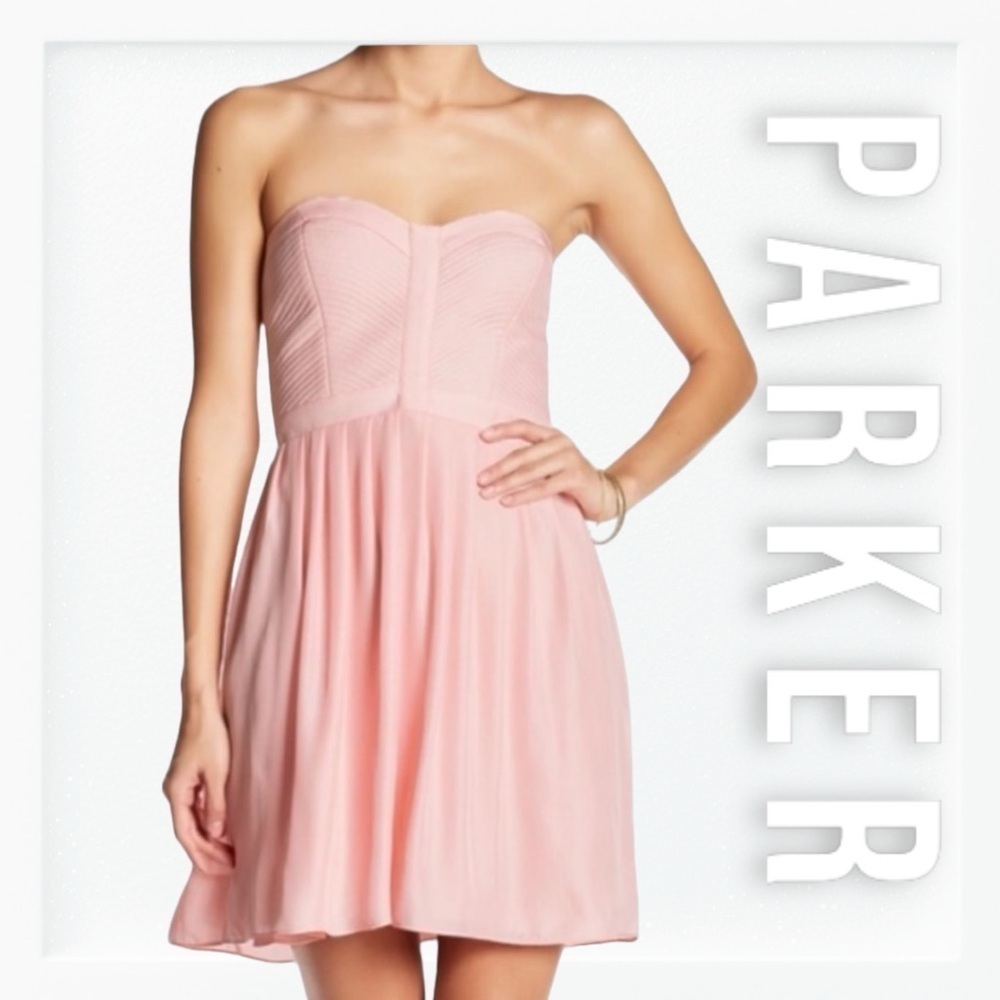 Nwt Parker Pale Pink Silk Strapless Sweetheart Neckline Mini Dress Sz S
